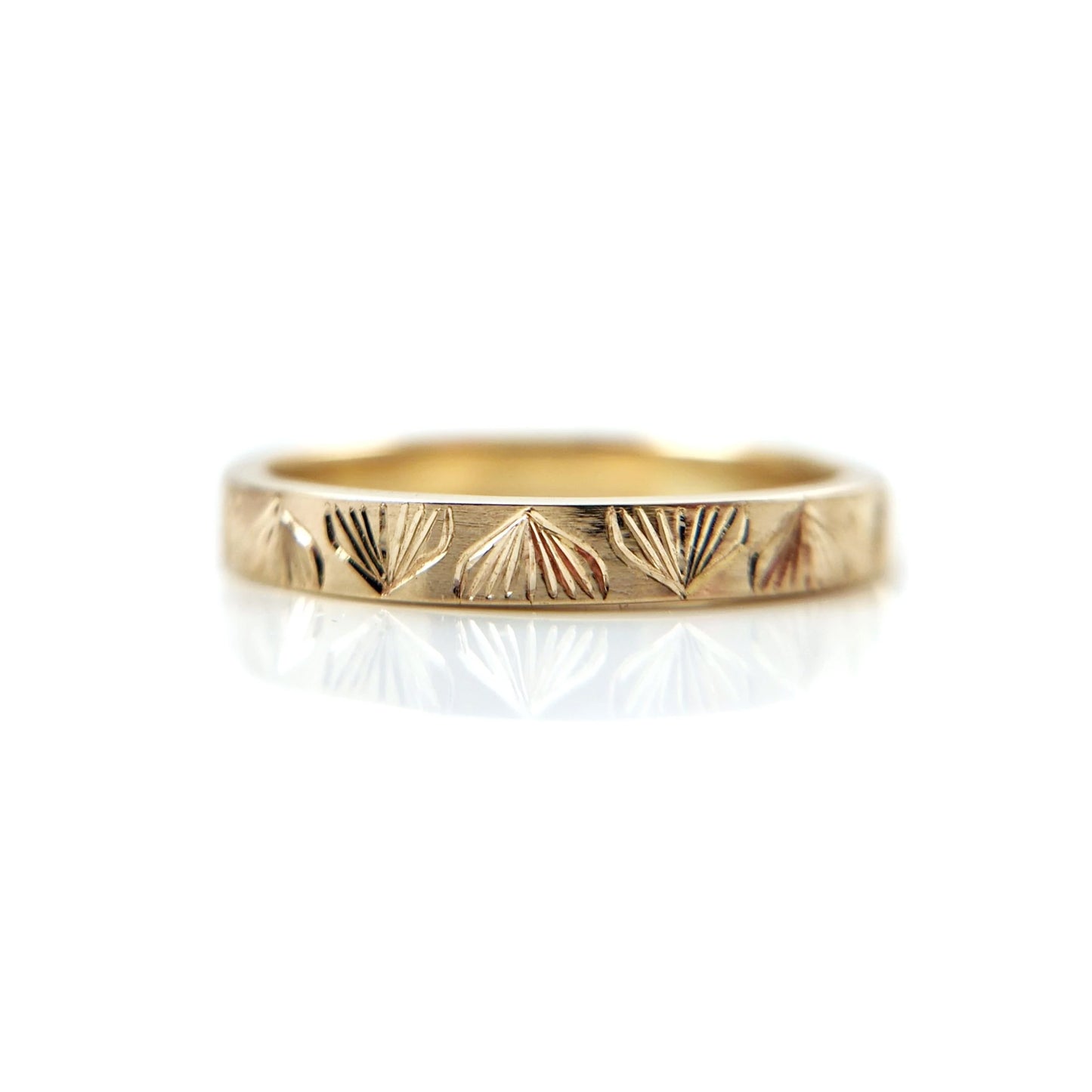14k Yellow 3mm Wide Hand-Engraved Flat Band