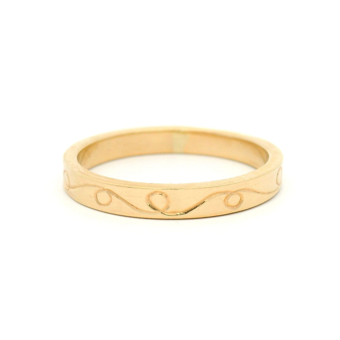 14k Yellow 3mm Wide Hand-Engraved Ribbon Band