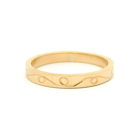 14k Yellow 3mm Wide Hand-Engraved Ribbon Band