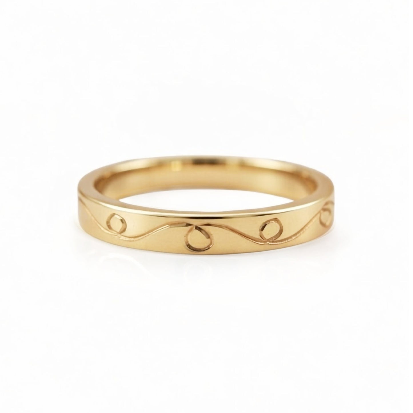 14k Yellow 3mm Wide Hand-Engraved Ribbon Band