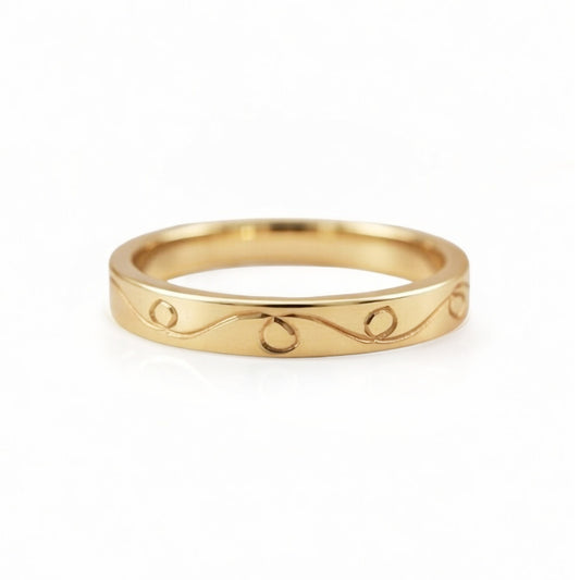 14k Yellow 3mm Wide Hand-Engraved Ribbon Band
