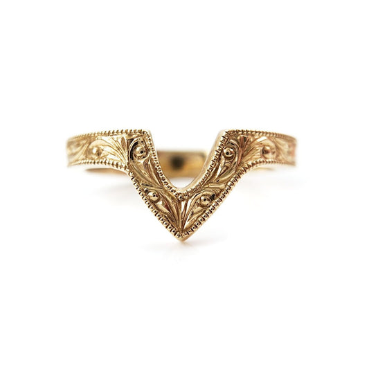 14K Yellow Gold 3mm Wide V Contoured Wedding Band