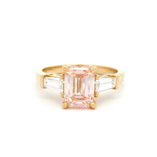 14k Yellow Ring with 1.64ct Lab Grown Pink Diamond and Lab Grown Baguettes