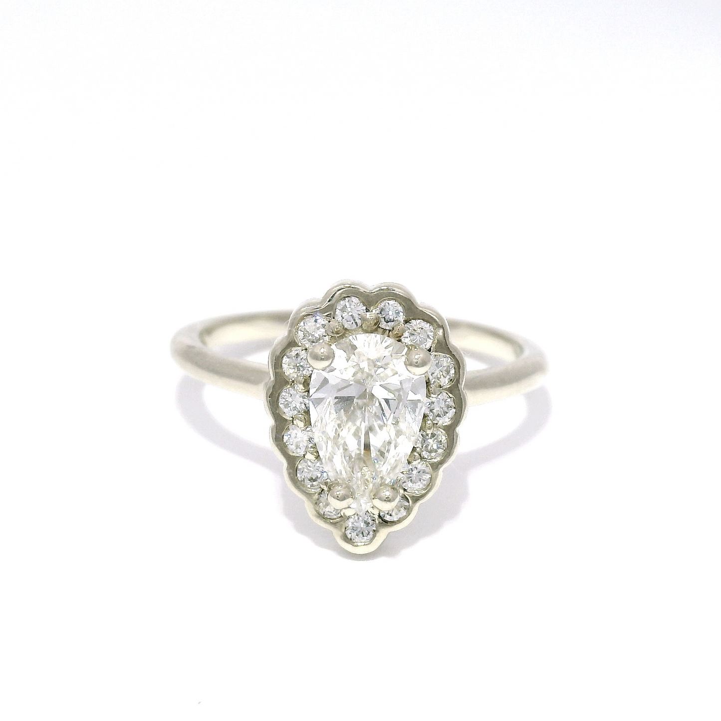 14k White 0.74ct Pear Lab Grown Diamond with Lab Grown Diamond Halo Engagement Ring