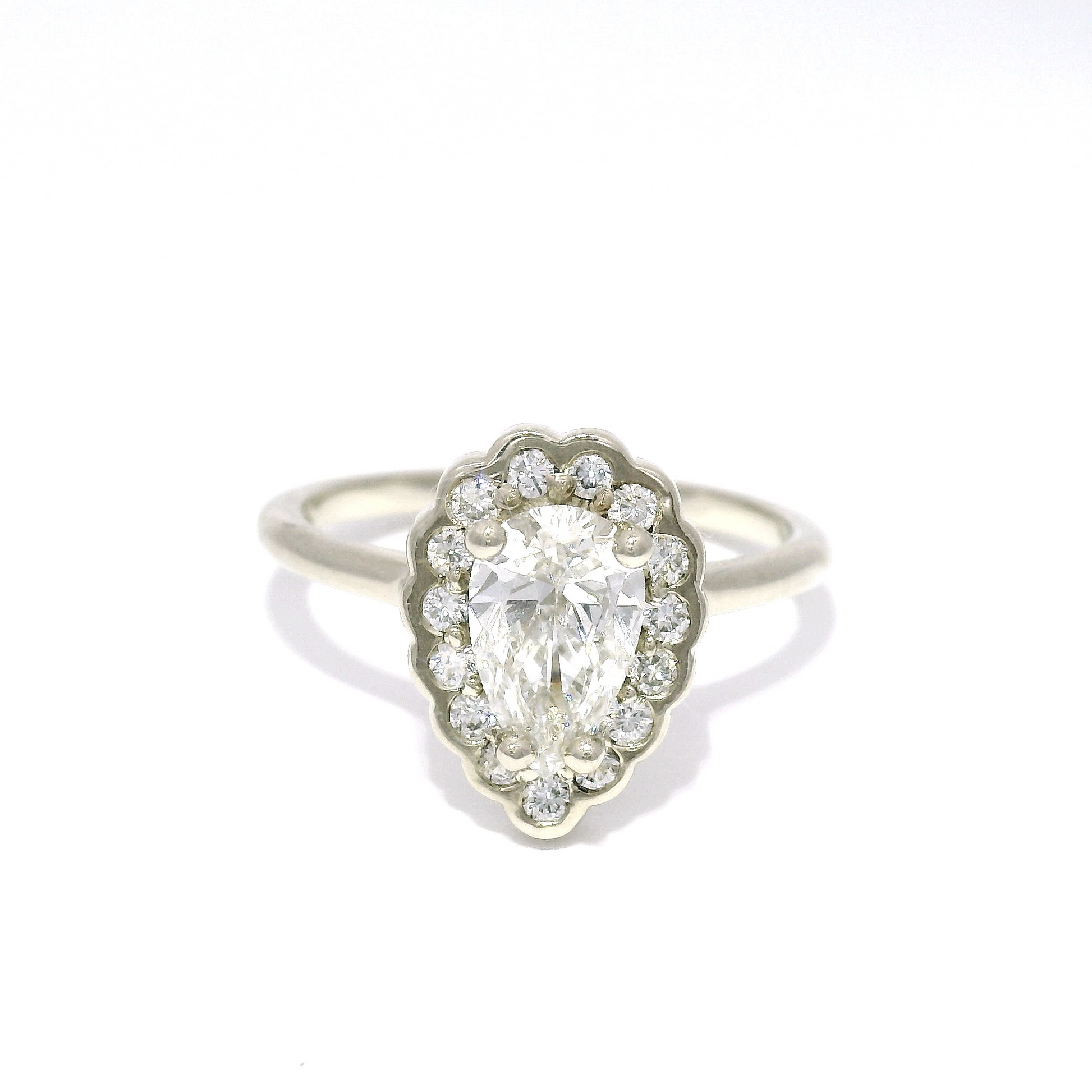 14k White 0.74ct Pear Lab Grown Diamond with Lab Grown Diamond Halo Engagement Ring