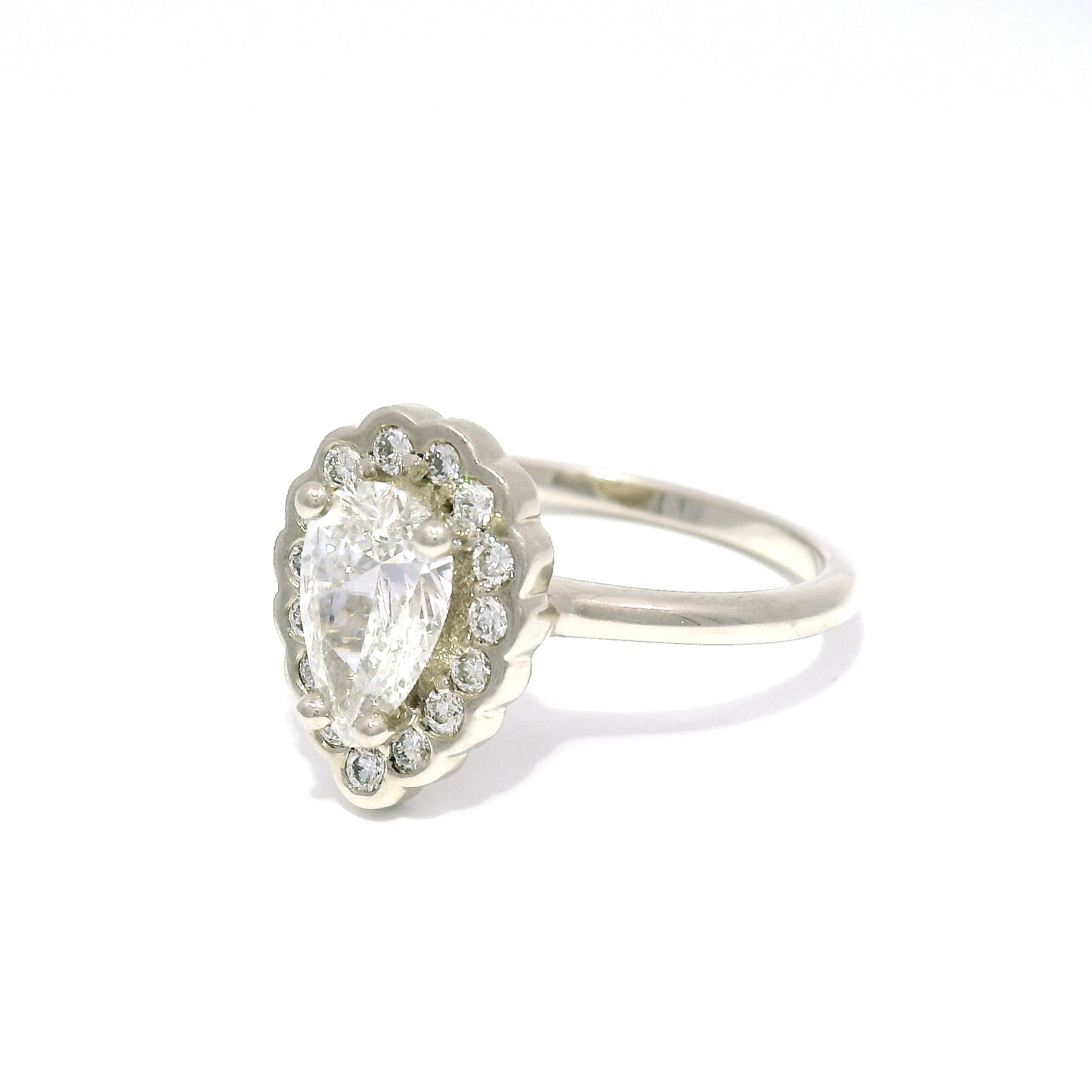 14k White 0.74ct Pear Lab Grown Diamond with Lab Grown Diamond Halo Engagement Ring