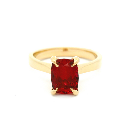 14k Yellow Solitaire set with 2.05ct Lab-Grown Cushion Cut Ruby