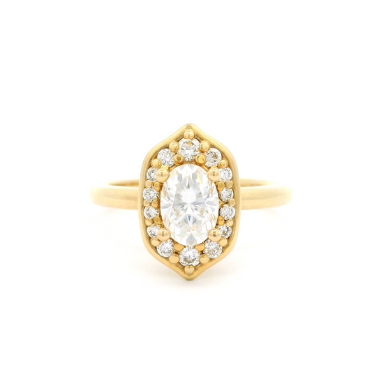 14k Yellow Oval Moissanite Halo Engagement Ring