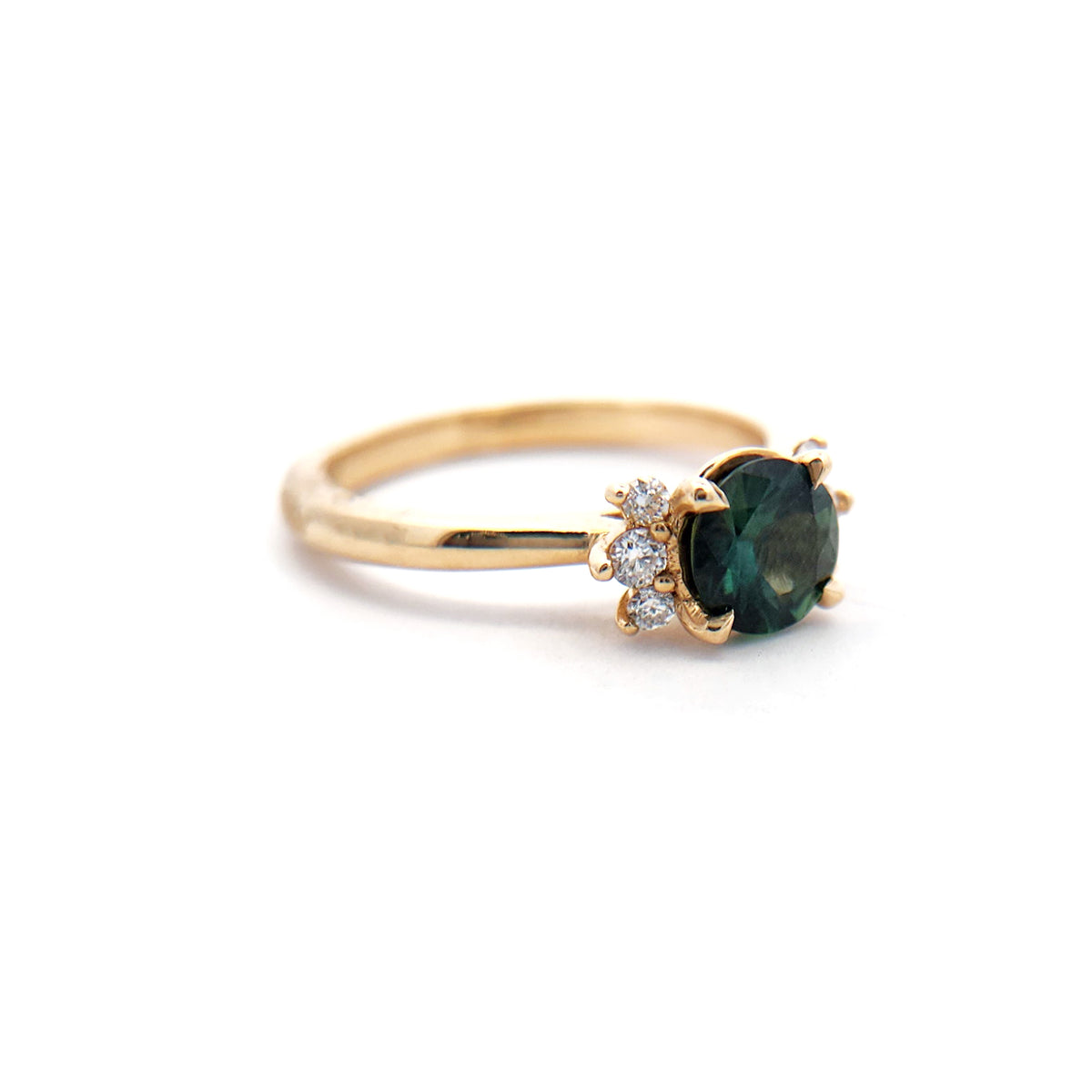 14k Yellow Engagement Ring with 0.88ct Teal Sapphire and Accent Lab-Grown Diamonds