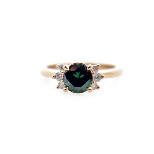 14k Yellow Engagement Ring with 0.88ct Teal Sapphire and Accent Lab-Grown Diamonds