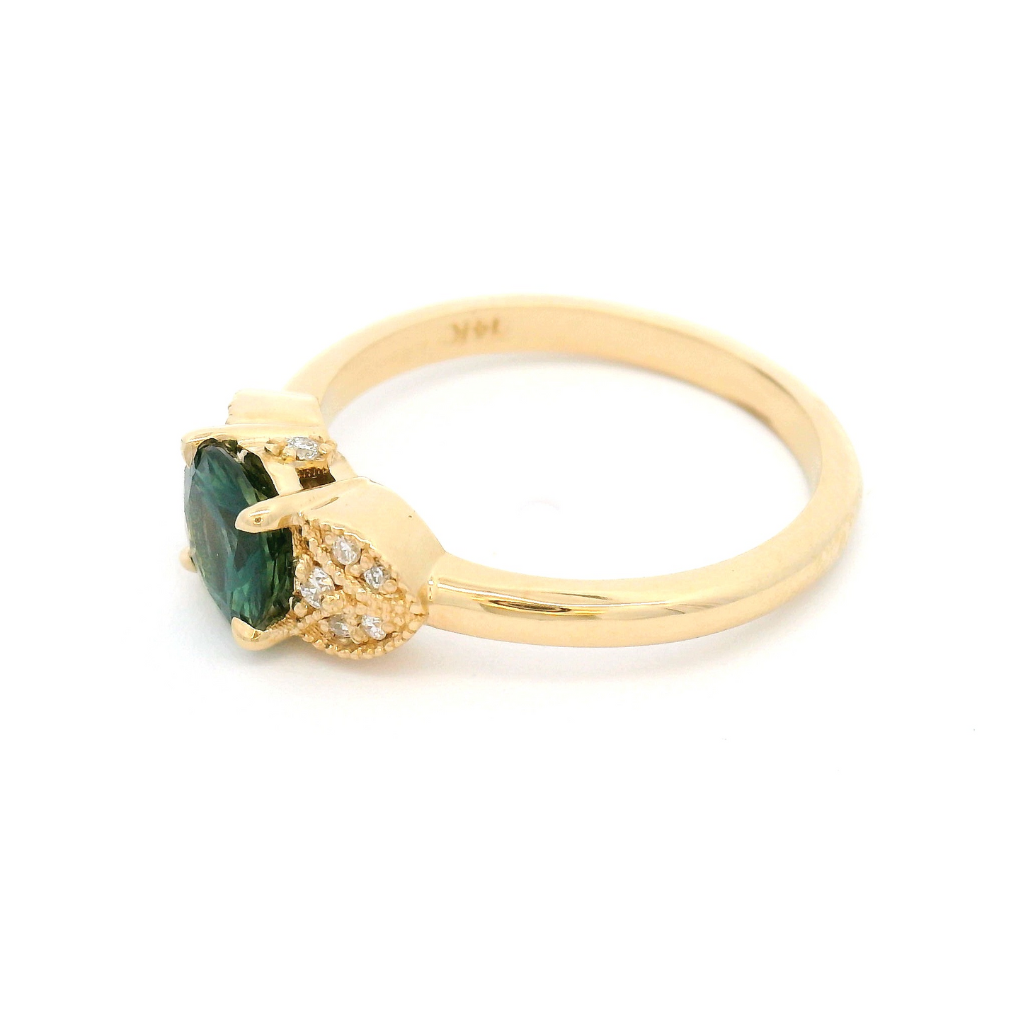 14k Yellow Vintage-Inspired Ring with 0.83ct Teal Sapphire and Accent Diamonds