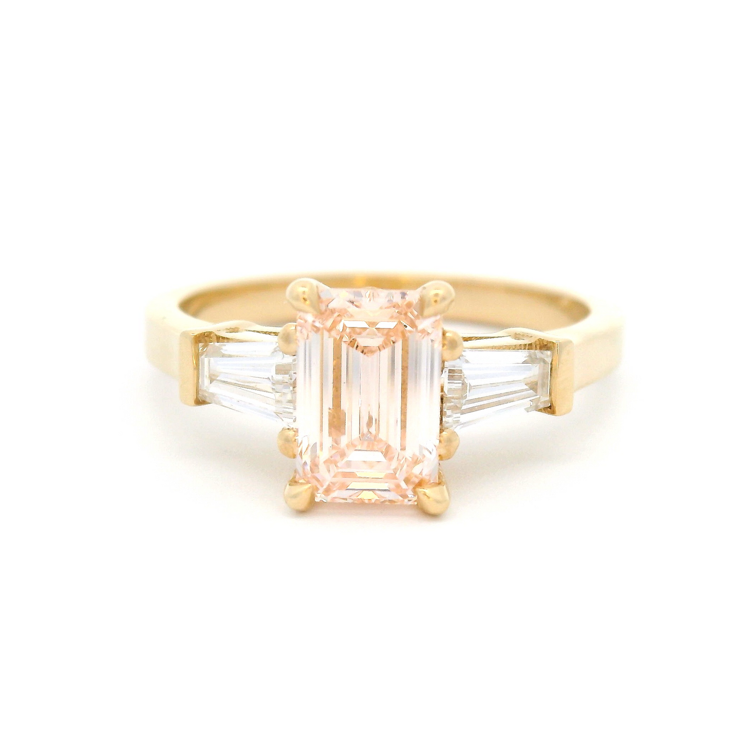 14k Yellow Ring with 1.08ct Lab Grown Pink Diamond and Lab Grown Baguettes