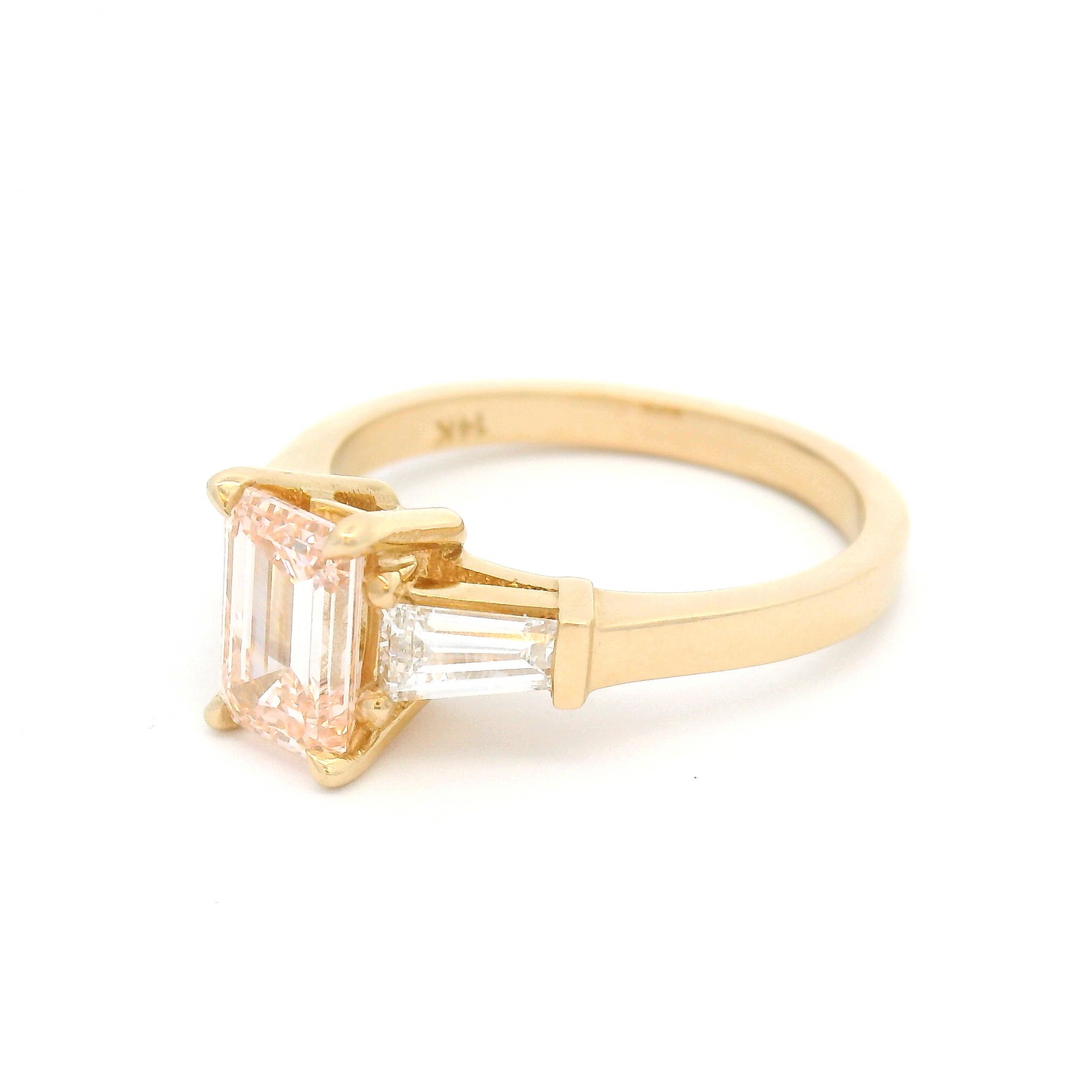 14k Yellow Ring with 1.08ct Lab Grown Pink Diamond and Lab Grown Baguettes