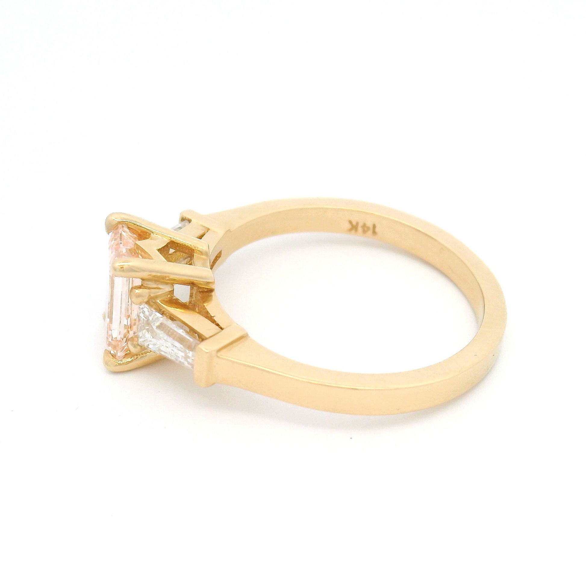 14k Yellow Ring with 1.08ct Lab Grown Pink Diamond and Lab Grown Baguettes