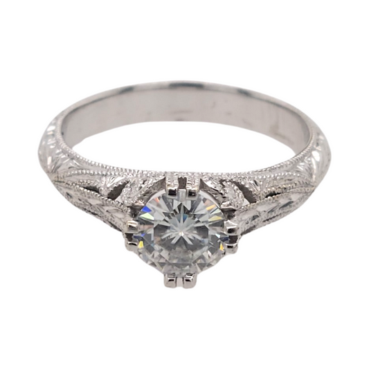 Engraved Moissanite Floral Ring