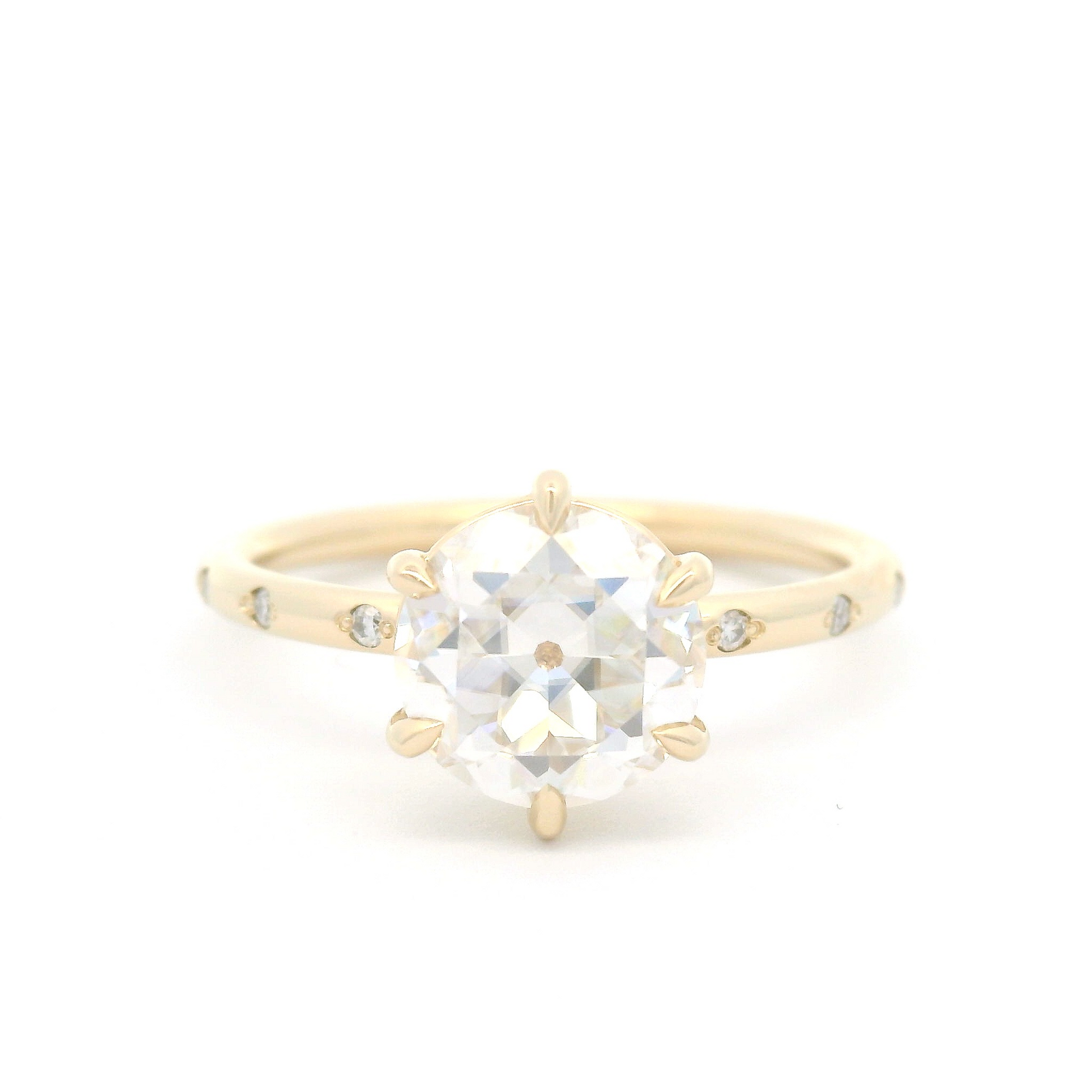 14k Yellow Six-Claw Solitaire with 1.37ct Moissanite and Accent Moissanites