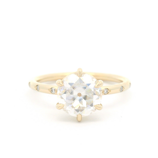 14k Yellow Six-Claw Solitaire with 1.37ct Moissanite and Accent Moissanites
