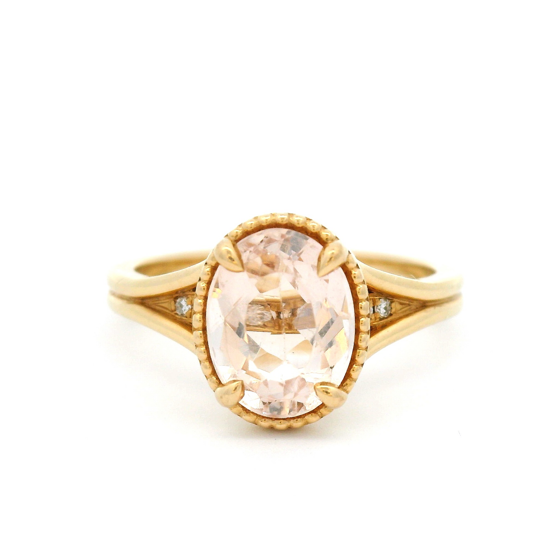 14k Yellow Engagement Ring with 1.74ct Oval Morganite and Accent Diamonds