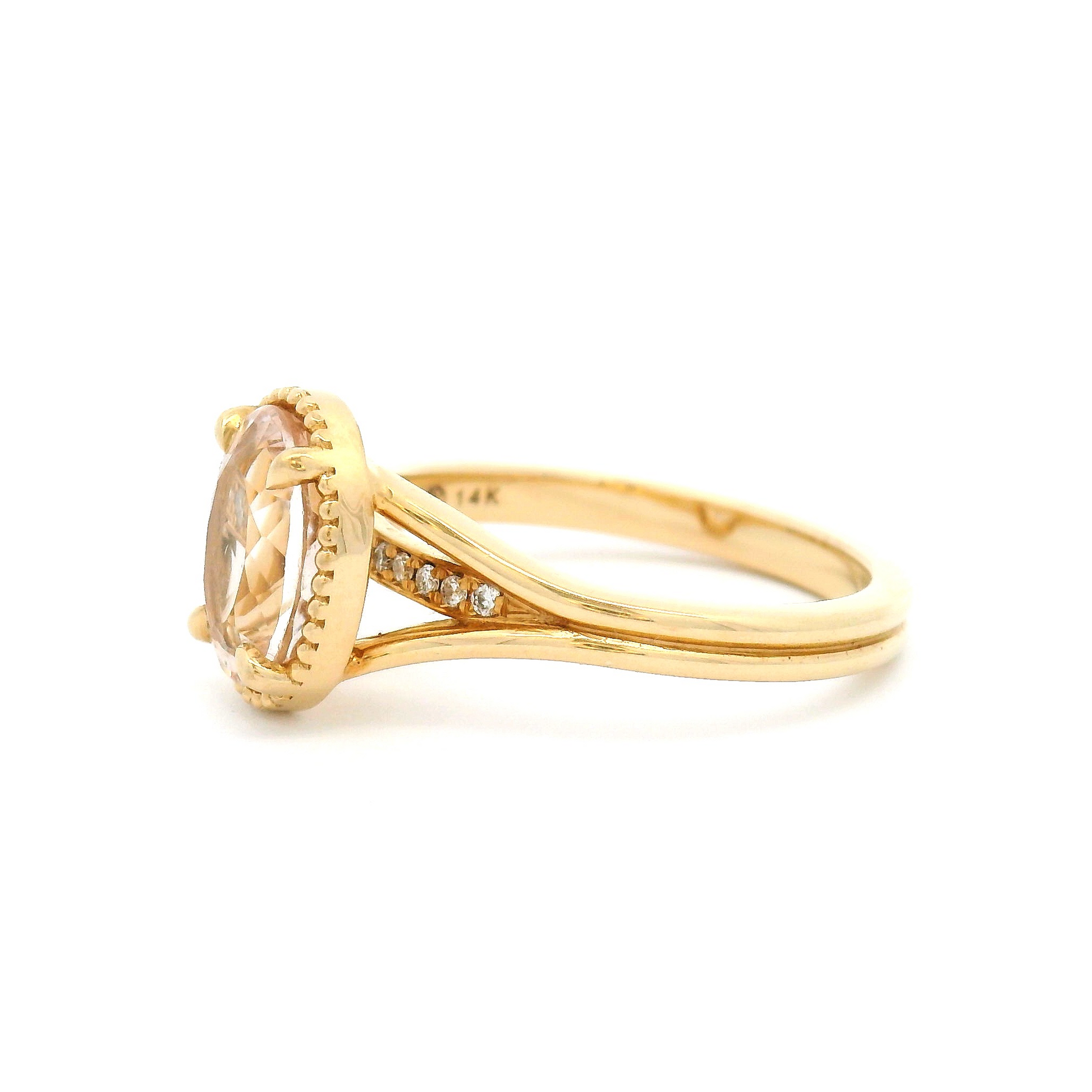 14k Yellow Engagement Ring with 1.74ct Oval Morganite and Accent Diamonds