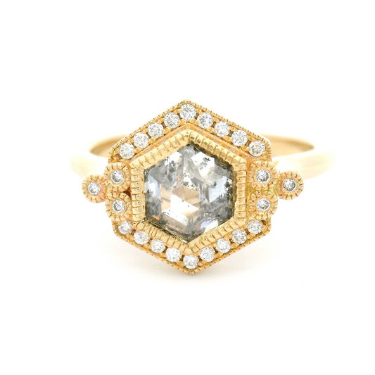 14k Yellow Engagement Ring with 1.14ct Rose-Cut Diamond and Accent Diamonds