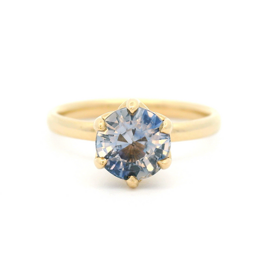 14k Yellow Solitaire with 1.53ct Light-Blue Sapphire & Hidden Accent Diamond Halo