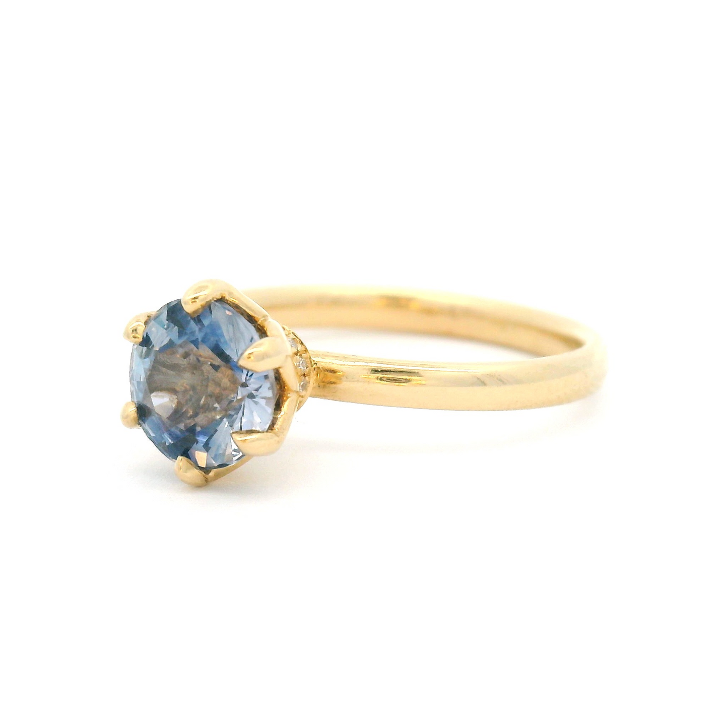 14k Yellow Solitaire with 1.53ct Light-Blue Sapphire & Hidden Accent Diamond Halo