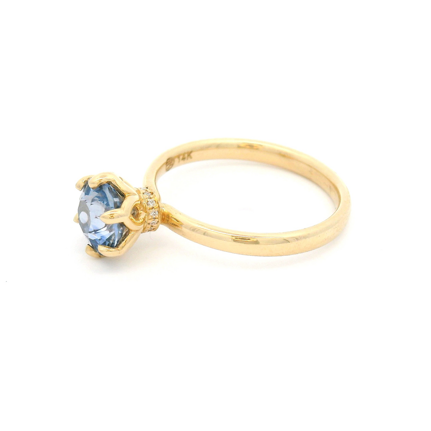 14k Yellow Solitaire with 1.53ct Light-Blue Sapphire & Hidden Accent Diamond Halo