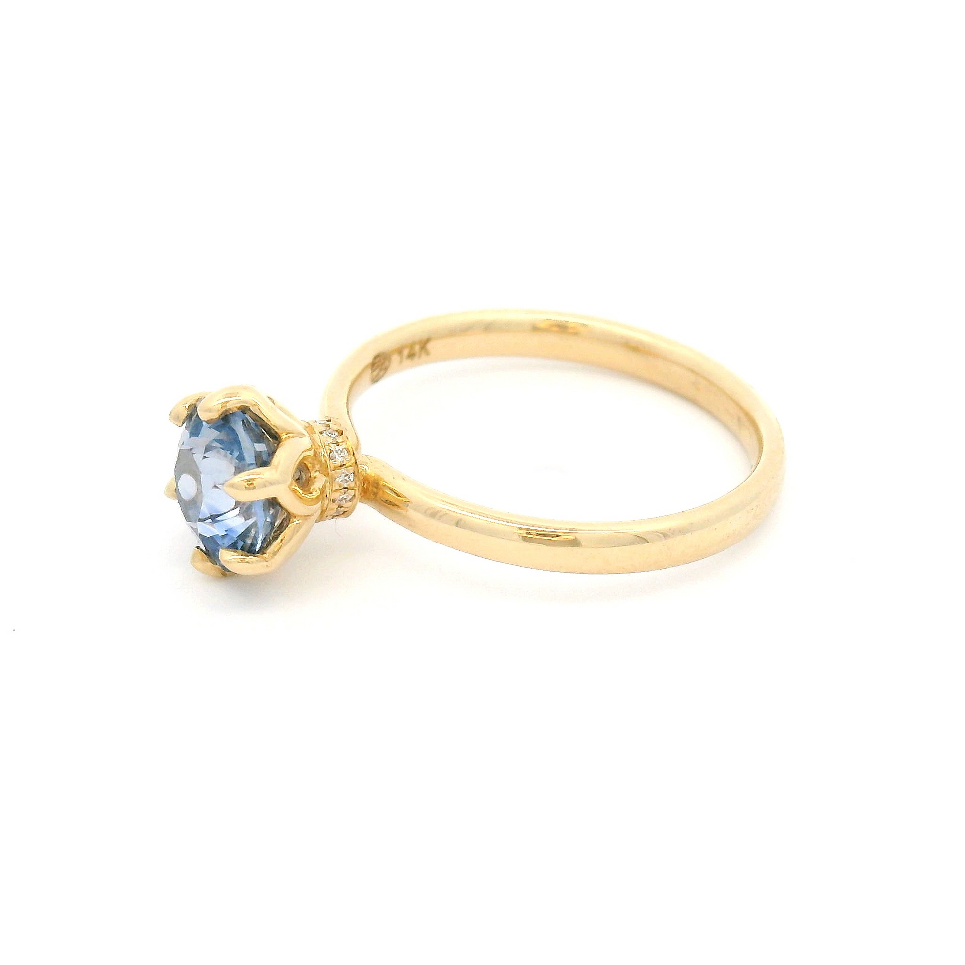 14k Yellow Solitaire with 1.53ct Light-Blue Sapphire & Hidden Accent Diamond Halo