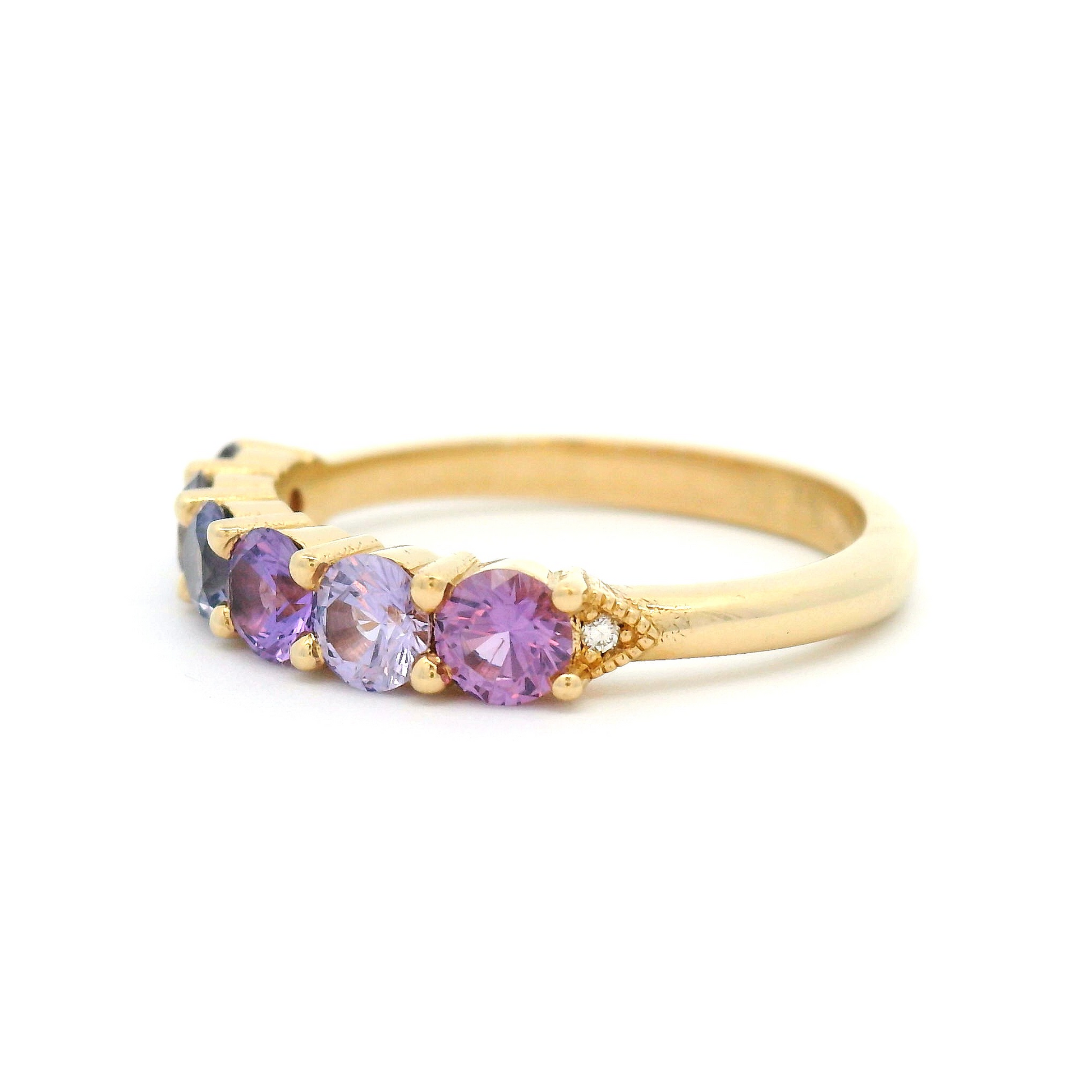 14k Yellow Ring with 1.32cts Purple Sapphires and Accent Diamonds