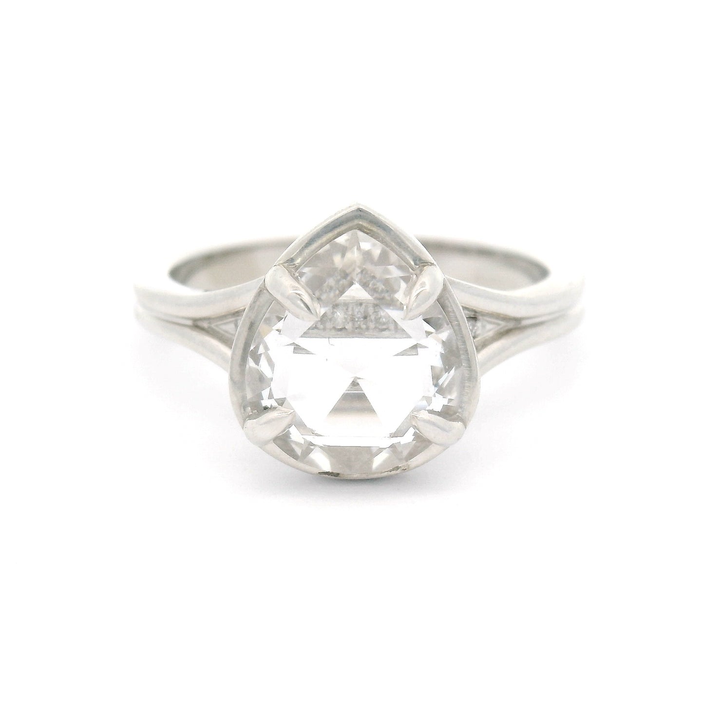 14k White Ring with 2.05ct Lab-Grown Rose-Cut White Sapphire and Accent Lab Diamonds