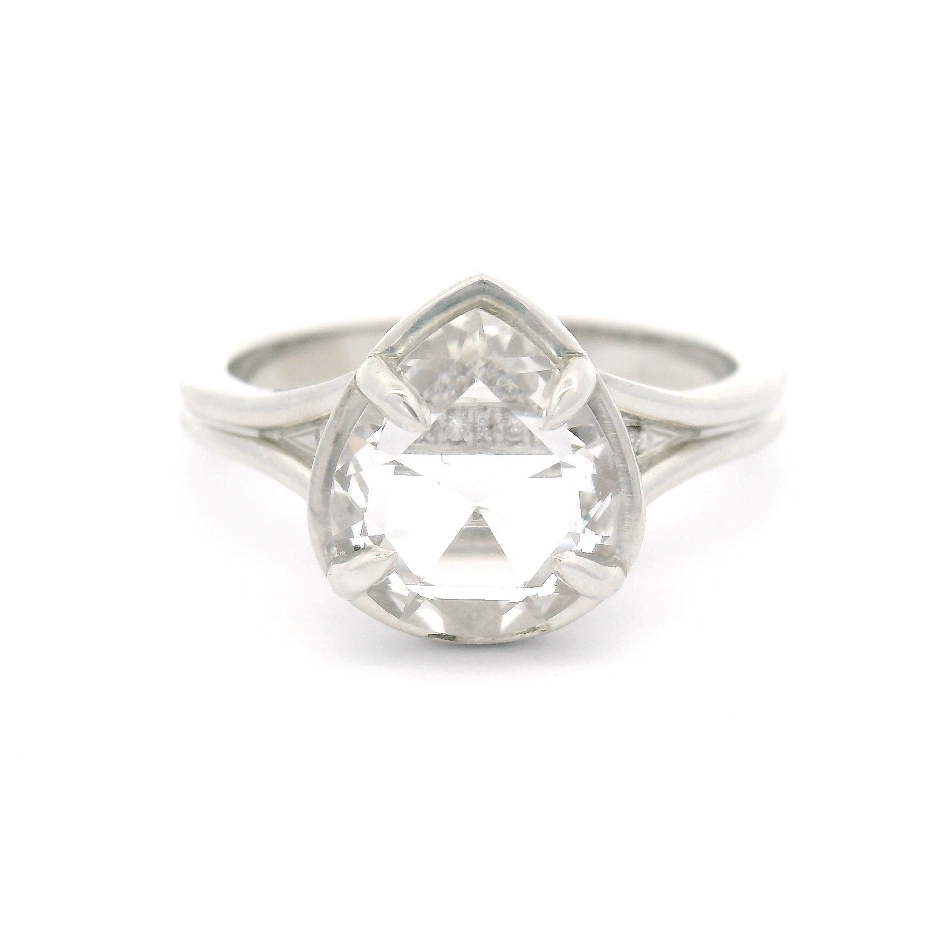 14k White Ring with 2.05ct Lab-Grown Rose-Cut White Sapphire and Accent Lab Diamonds