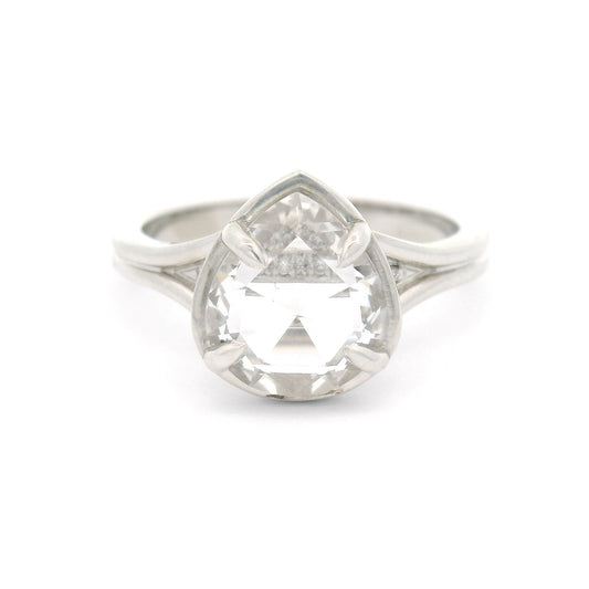 14k White Ring with 2.05ct Lab-Grown Rose-Cut White Sapphire and Accent Lab Diamonds