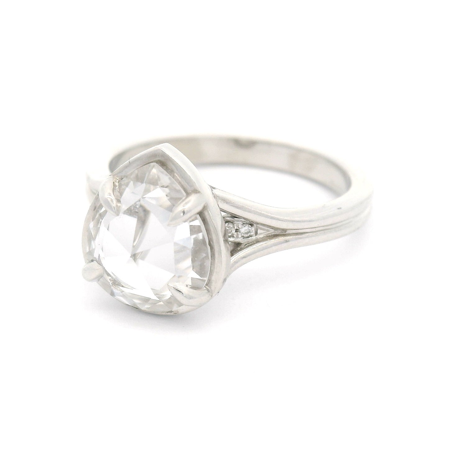 14k White Ring with 2.05ct Lab-Grown Rose-Cut White Sapphire and Accent Lab Diamonds