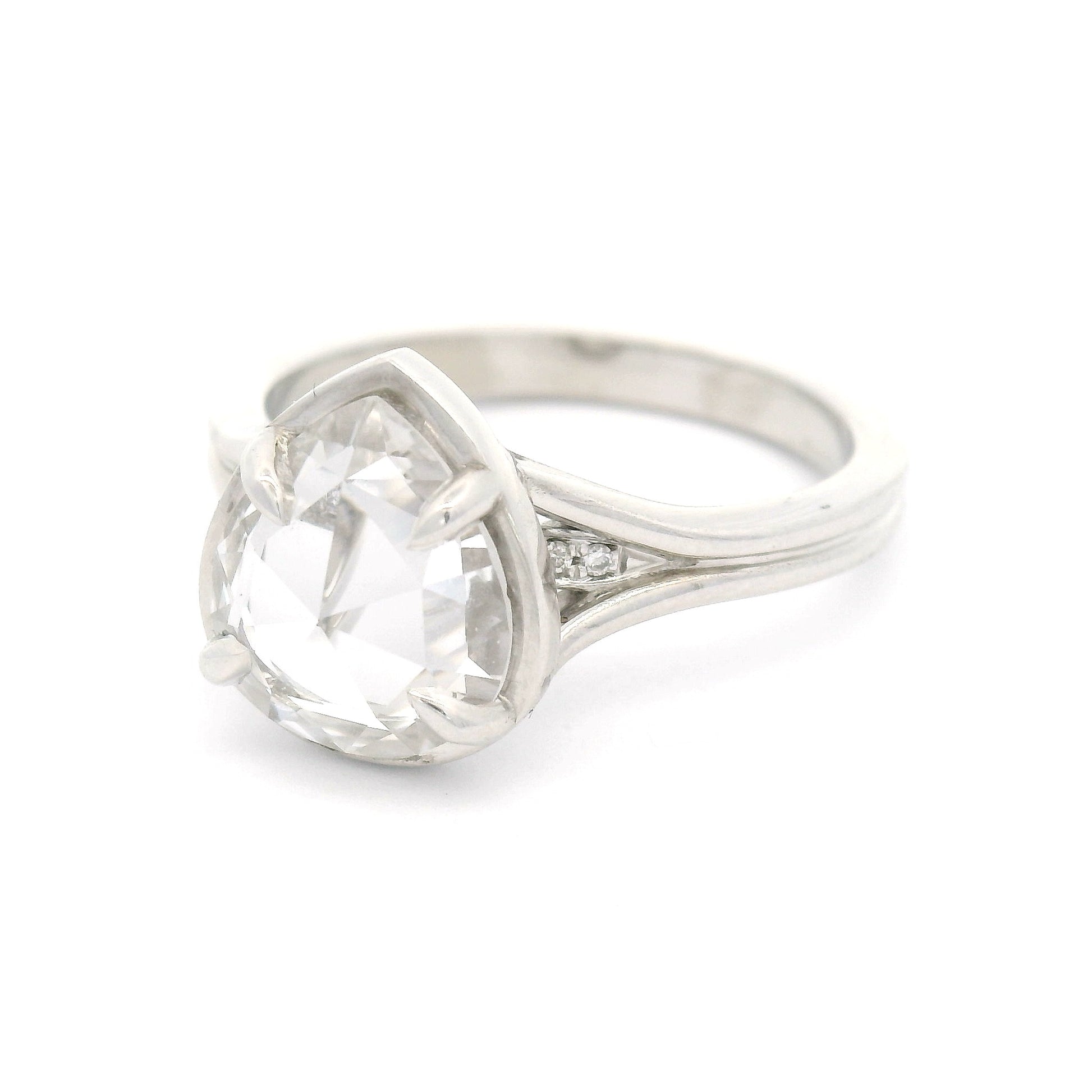14k White Ring with 2.05ct Lab-Grown Rose-Cut White Sapphire and Accent Lab Diamonds