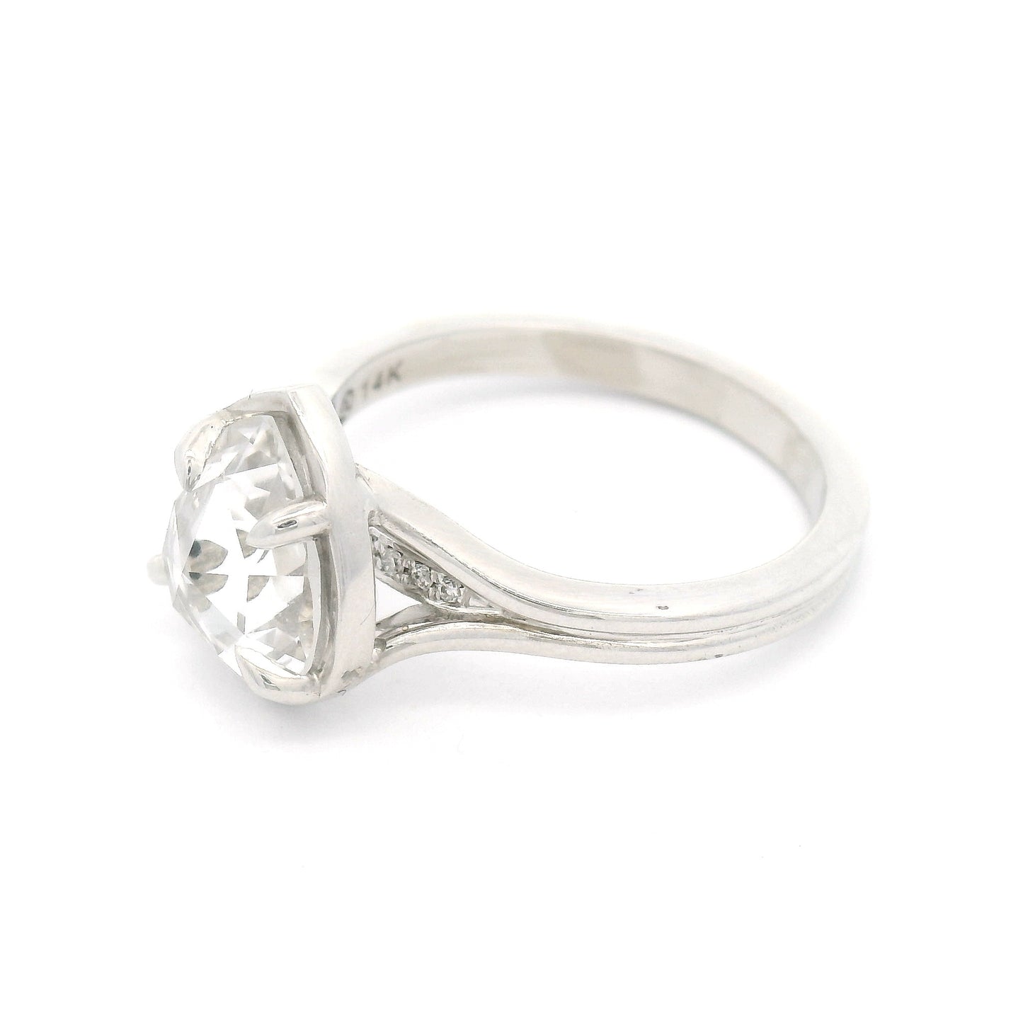 14k White Ring with 2.05ct Lab-Grown Rose-Cut White Sapphire and Accent Lab Diamonds