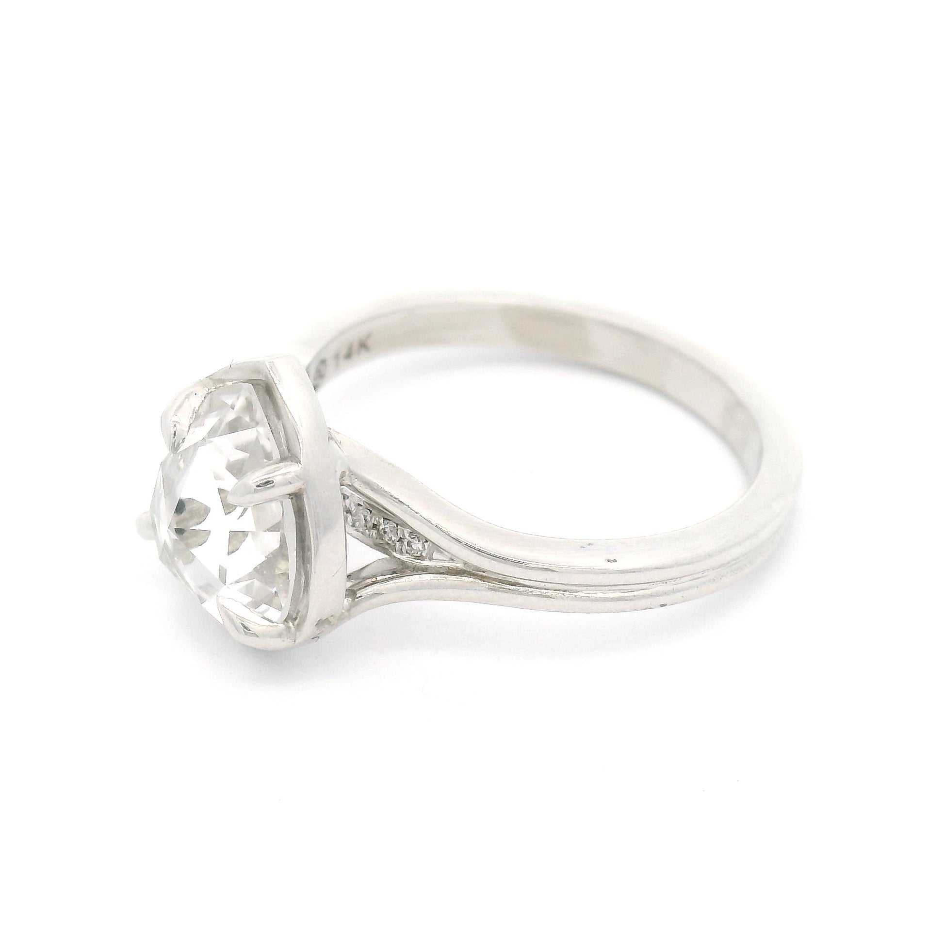14k White Ring with 2.05ct Lab-Grown Rose-Cut White Sapphire and Accent Lab Diamonds