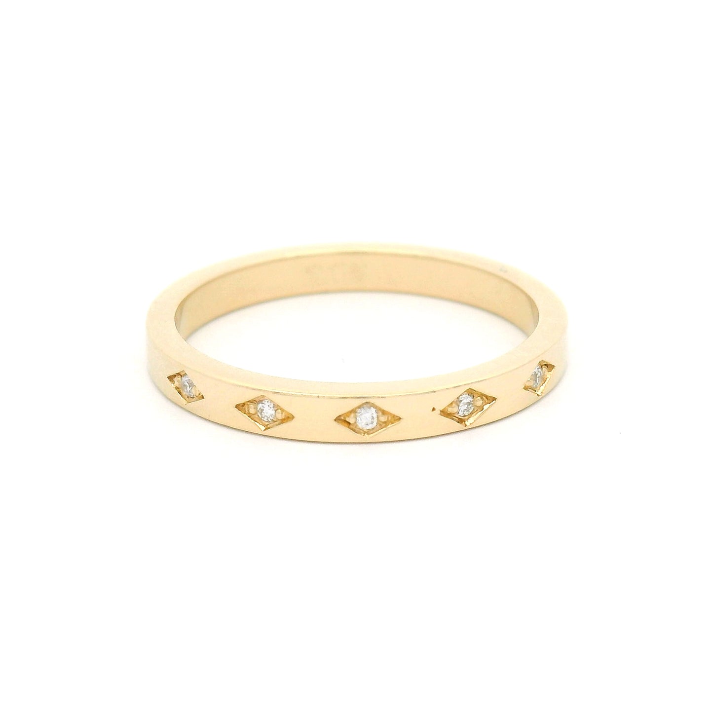 14k Yellow 2.3mm Wide Band with 5 Bead-Set Lab-Grown Diamonds
