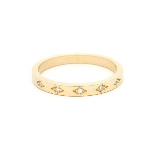 14k Yellow 2.3mm Wide Band with 5 Bead-Set Lab-Grown Diamonds