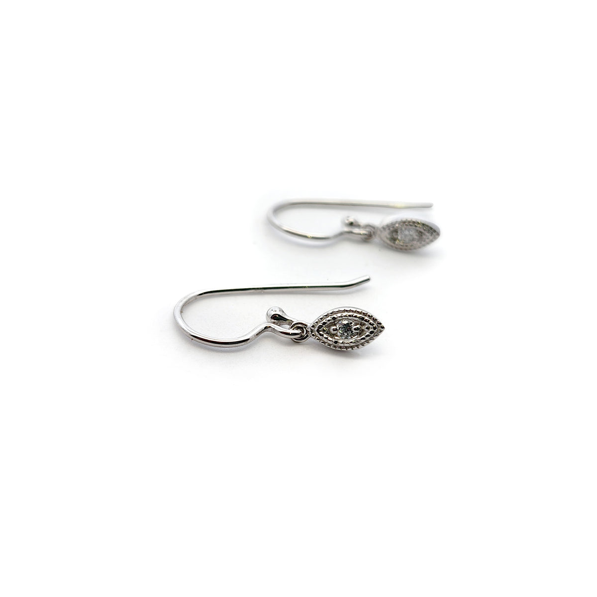 10k White Gold Small Diamond Leaf Drop Earrings