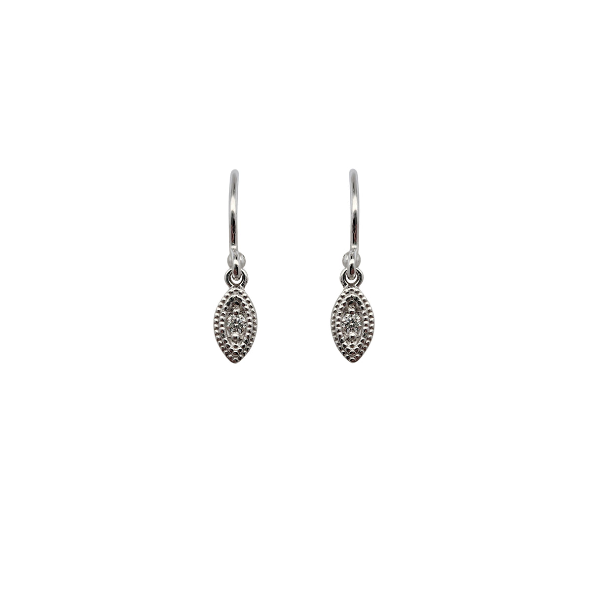 10k White Gold Small Diamond Leaf Drop Earrings