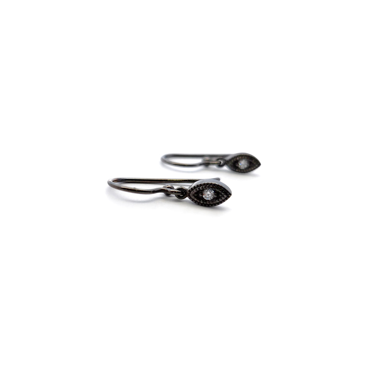 Black Rhodium-Plated 10k Gold Small Diamond Leaf Drop Earrings