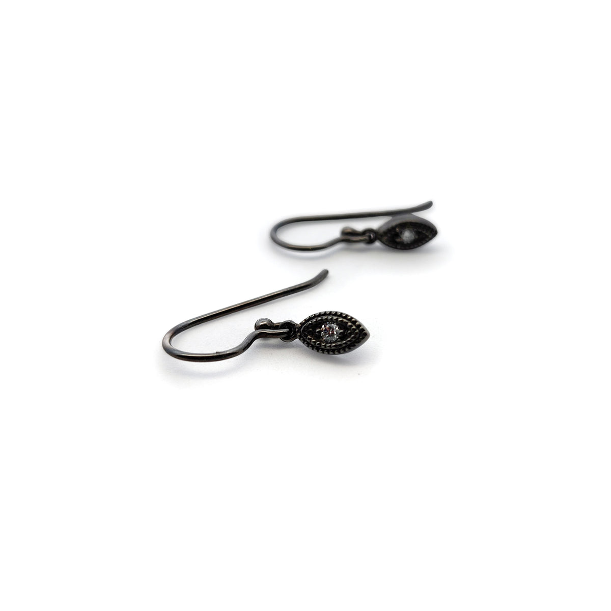 Black Rhodium-Plated 10k Gold Small Diamond Leaf Drop Earrings