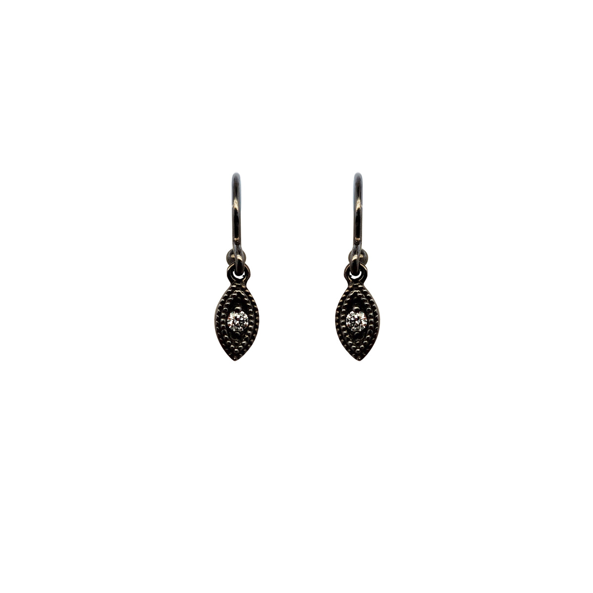 Black Rhodium-Plated 10k Gold Small Diamond Leaf Drop Earrings