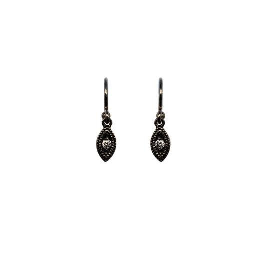 Black Rhodium-Plated 10k Gold Small Diamond Leaf Drop Earrings