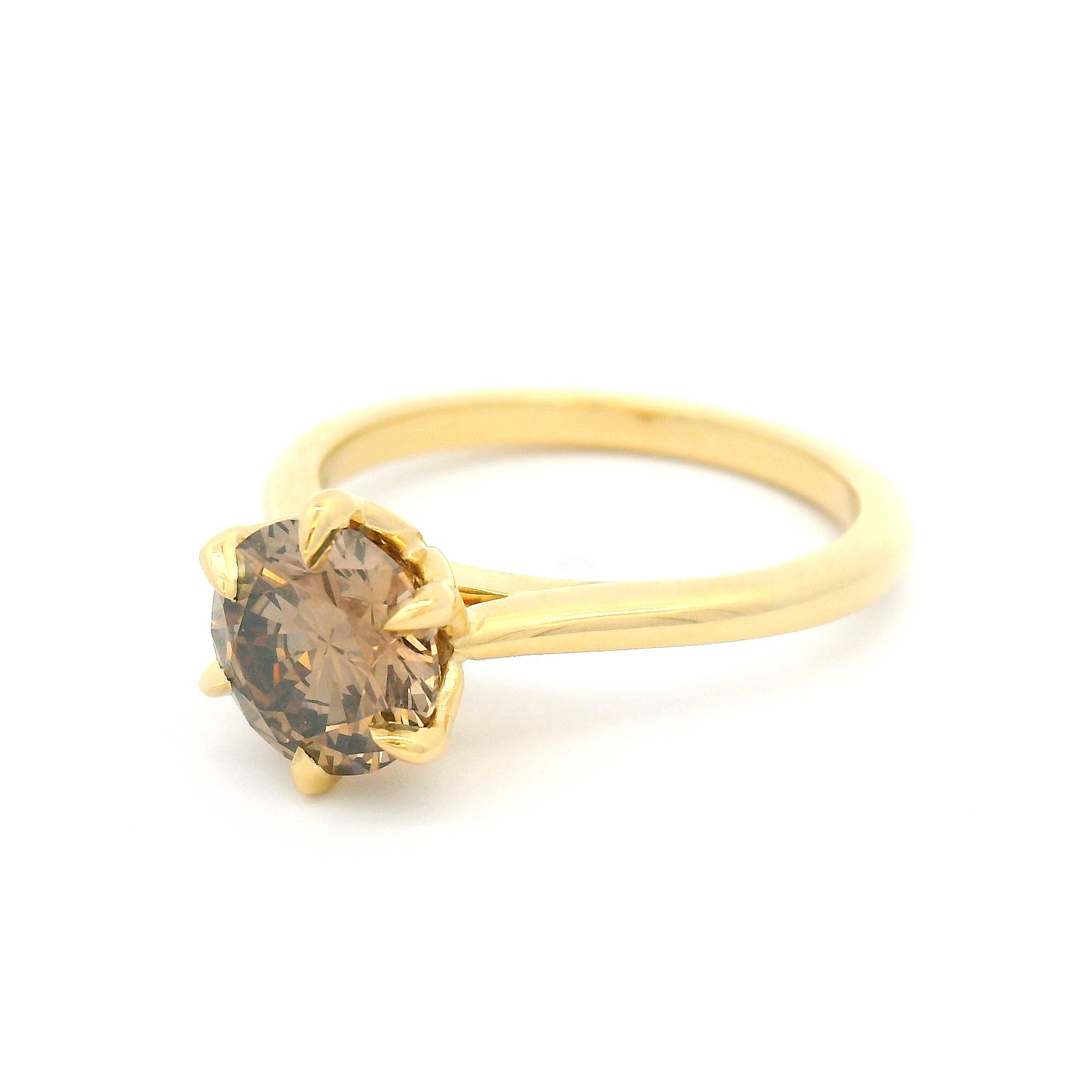 18k Yellow Solitaire with 1.37ct Fancy Intense Brown Lab-Grown Diamond