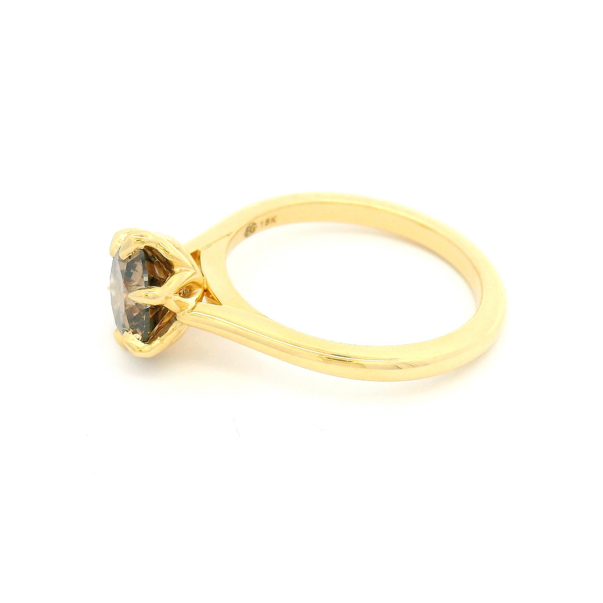 18k Yellow Solitaire with 1.37ct Fancy Intense Brown Lab-Grown Diamond