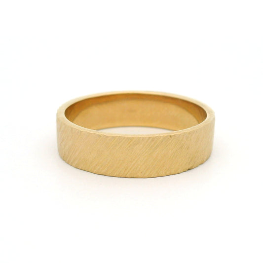 10K yellow gold 6mm band created in Toronto with organic textured waves inspired by flowing seagrass.