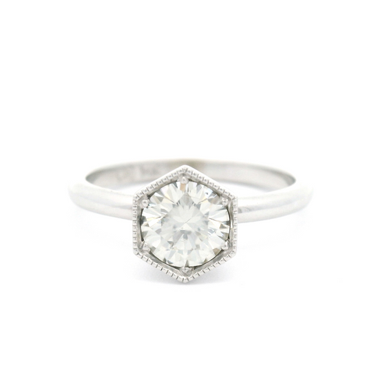 14k White Solitaire with 0.54ct Round Moissanite