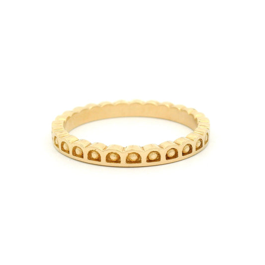 14k Yellow 2.5mm Wide Band with Scalloped Beaded Stations