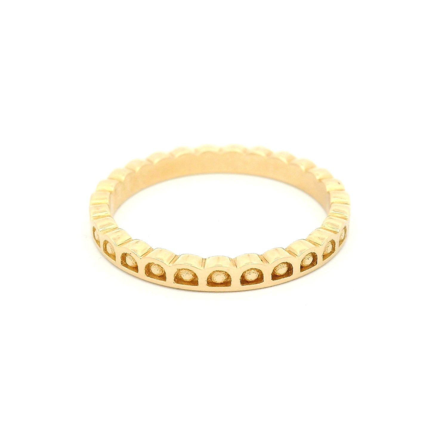 14k Yellow 2.5mm Wide Band with Scalloped Beaded Stations